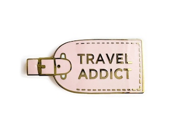 Travel Addict Enamel Pin / Luggage Tag Pin / Bridesmaids Proposal/ Bridesmaid Gift/ Traveller Gift/ Travel Lover Gift/ Pink Gold Small Gift