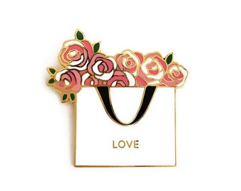 Love Enamel Pin/Pink floral Pin / Gift for Women / Christmas Gift / Best Friend Gift / Fashion Enamel Pin / Valentine Gift /Kawaii Pin