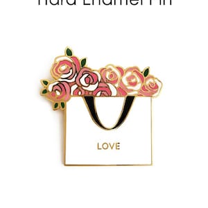 Love Enamel Pin/Pink floral Pin / Gift for Women / Christmas Gift / Best Friend Gift / Fashion Enamel Pin / Valentine Gift /Kawaii Pin