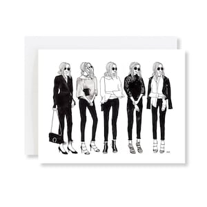 Mode Illustratie Kaart / Stijlvolle Fashion Card / Minimalistische verjaardagskaart / Zwart-wit Fashion Art / Girlfriend Card / Blank Fashion Card