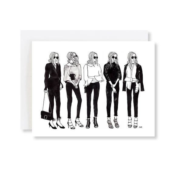 Fashion Illustration Card/ Stylish Fashion Card/ Minimalist Birthday Card/ Black and White Fashion Art/ Girlfriend Card/ Blank Fashion Card