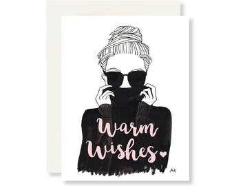 Fashion Christmas Card/ Fashion Illustration/ Best Friend Christmas Cards/ Warm Wishes Holiday Card/ Fashion Holiday Card/ Chic Card Friends