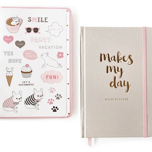 Daily Planner/ Daily Planner Undated/ Gratitude Journal/ French Bulldog Sticker/Fabric Cover Planner/French Bulldog Gift/ Daily Agenda