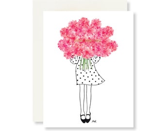 Just for You Card/ Mothers Day Card/ Floral Mothers Day Cards/ Card for Husband/ Floral Wedding Card/ Fashion Illustration/ Flower Card