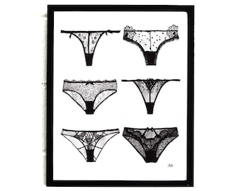 Slip Print/ Dessous Kunst/ Badezimmer Wand dekor/ Dessous Wandkunst/Schwarz und Weiß/Schlafzimmer Wandkunst/ BH und Höschen Druck/ 2er Set Drucke