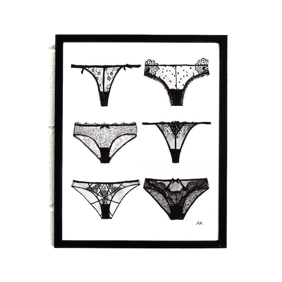 Panty Print/ Lingerie Art/ Bathroom Wall Decor/ Lingerie Wall Art/Black and White/Bedroom Wall Art/ Bra and Panty Print/ Set of 2 Prints