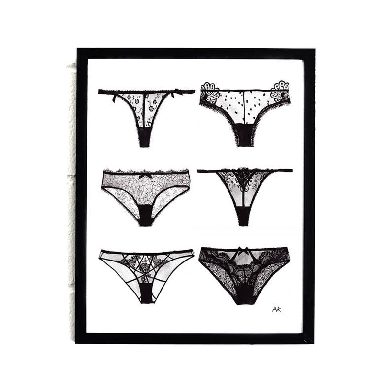 Panty Print/ Lingerie Art/ Bathroom Wall Decor/ Lingerie Wall Art/Black and White/Bedroom Wall Art/ Bra and Panty Print/ Set of 2 Prints image 1