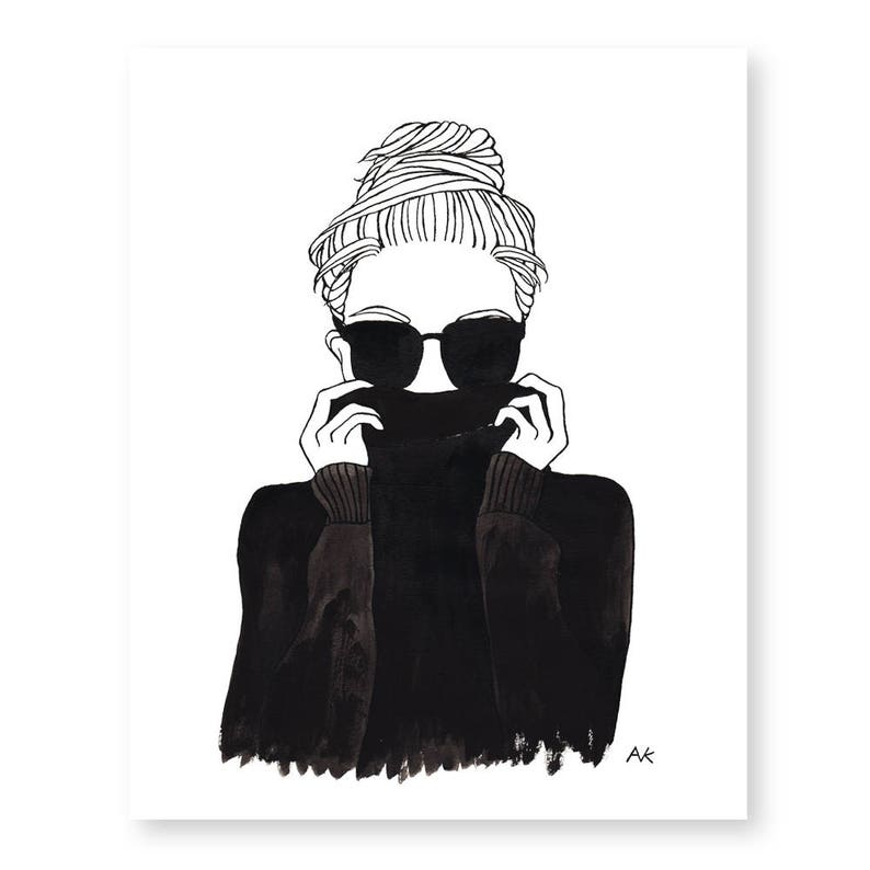 Black Turtleneck Fashion Wall Art / Fashion Illustration/ Closet Wall Art/Fashion Sketch/Bedroom Wall Decor / Best Friend Gift / Monochrome image 4