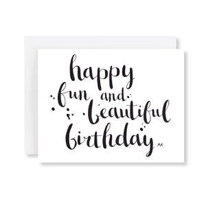 Happy Birthday Karte / Schlichte Schriftzug Geburtstagskarte / Minimalistische Karte / Kalligrafie Karte / Karte für beste Freundin/ Schwarz weiß/ Stylische Karte