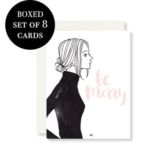 Wees vrolijk kerstkaartenset/kerstkaartset van 8/kerstboxed kaartenset/mode illustratie/vakantiekaartenset/vakantieboxed kaart