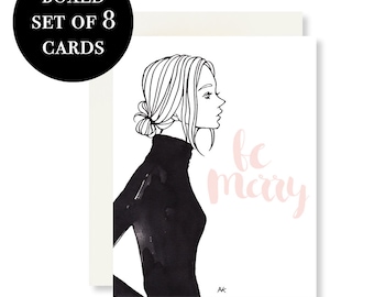 Be Merry Christmas Card Set / Christmas Card Set of 8 / Christmas Boxed Card Set/ Fashion Illustration/ Holiday Card Set/ Holiday Boxed Card