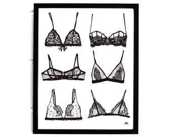 Bra Print/ Bathroom Wall Decor / Bedroom Art Print / Black and White Art/ Minimalist Gallery Wall/ Feminine Wall Art/ Lingerie Art/ 8x10 Art