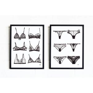 Lingerie Art Set of 2 Prints/ Bedroom Wall Art/ Lingerie Art Print/ Closet Wall Decor/Laundry room Wall Art/ 5x7 Prints/Gift for Girlfriend