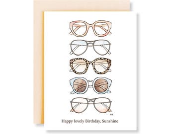 Sunglasses Birthday Card/ Cute Birthday Card/Girlfriend Birthday Cards/ Fashion Illustration Birthday Card/ Best Friend Birthday Card