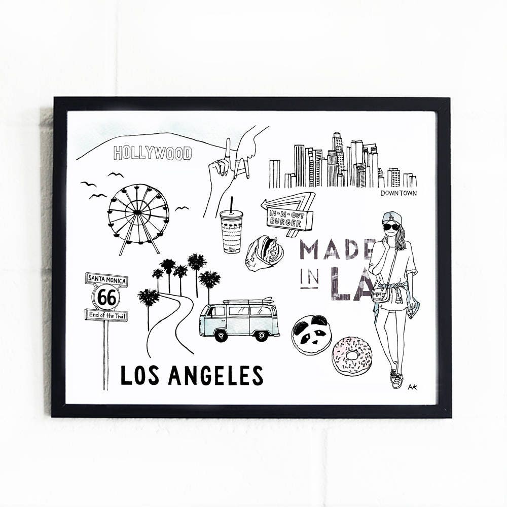 Los Angeles Print/ Fashion Illustration/ City Art Wall Decor/ Etsy