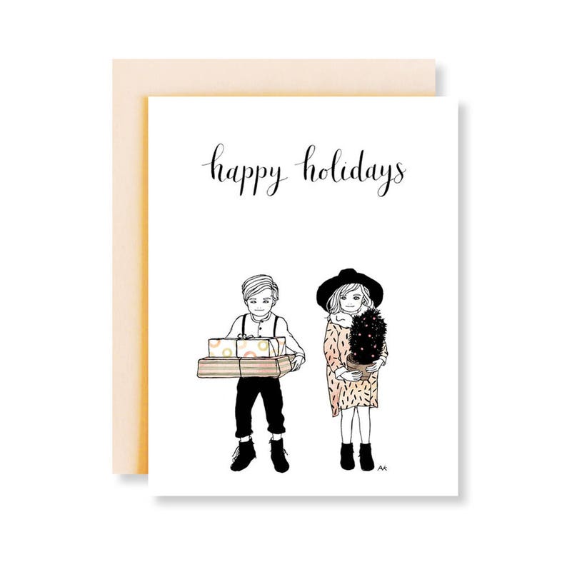 Chic Fashion Holiday Card /Kids Illustration Card/ Fashion Illustration/ Boy and Girl Christmas Card/ Card from Twins/ Boy Mom Girl Mom Card image 1