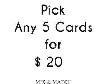 5 Cards Set/ Holiday Card Set /Fashion Card/ Mix and Match Card /Set of 5 Cards/ Pick of Your Own Card Set / Choose Your Own /Discount Cards