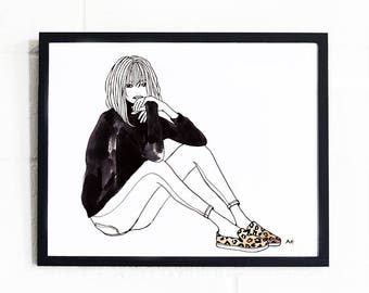 Mode Illustratie / Mode Kunst aan de muur / Minimalistische Mode Prints / Vrouw Tekening / Slaapkamer Decor / Chique Mode Print / Illustratie Print