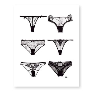 Panty Print/ Lingerie Art/ Bathroom Wall Decor/ Lingerie Wall Art/Black and White/Bedroom Wall Art/ Bra and Panty Print/ Set of 2 Prints image 2