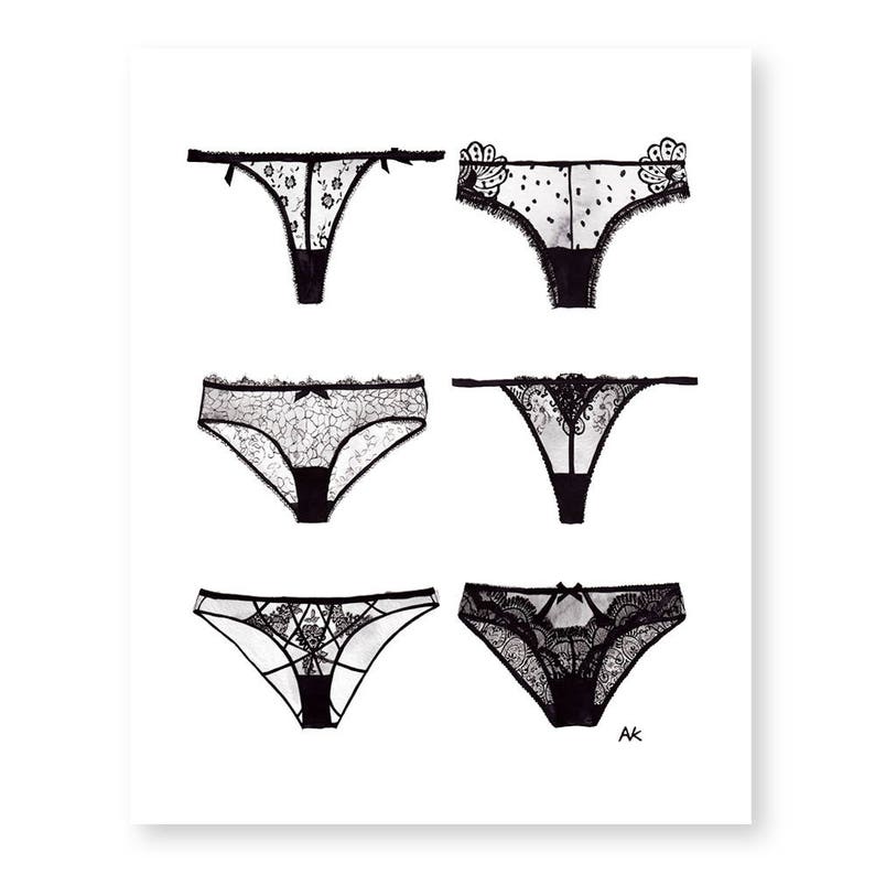 Panty Print/ Lingerie Art/ Bathroom Wall Decor/ Lingerie Wall Art/Black and White/Bedroom Wall Art/ Bra and Panty Print/ Set of 2 Prints image 2