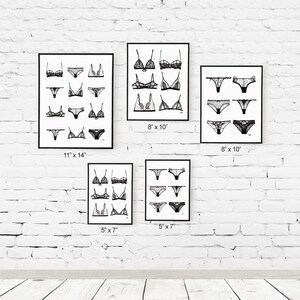 Panty Print/ Lingerie Art/ Bathroom Wall Decor/ Lingerie Wall Art/Black and White/Bedroom Wall Art/ Bra and Panty Print/ Set of 2 Prints image 3