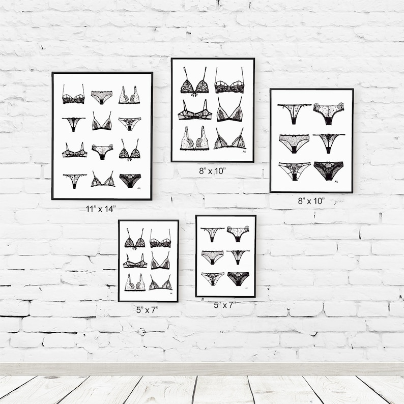 Panty Print/ Lingerie Art/ Bathroom Wall Decor/ Lingerie Wall Art/Black and White/Bedroom Wall Art/ Bra and Panty Print/ Set of 2 Prints image 3