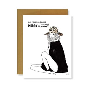 Tarjeta de Navidad de ilustración de moda/Tarjeta de vacaciones de mejor amigo/Tarjeta de Navidad para novia/Tarjetas de Navidad de moda/Regalo de vacaciones Kawaii/Leopardo