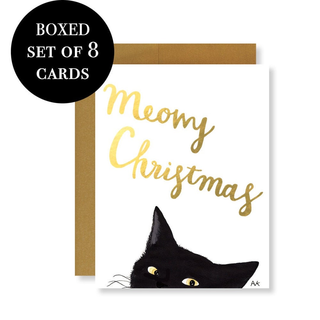 Black Cat Christmas Card Set of 8/ Cat Holiday Card/ Funny Cat Cards ...