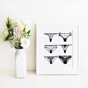 Panty Print/ Lingerie Art/ Bathroom Wall Decor/ Lingerie Wall Art/Black and White/Bedroom Wall Art/ Bra and Panty Print/ Set of 2 Prints image 5