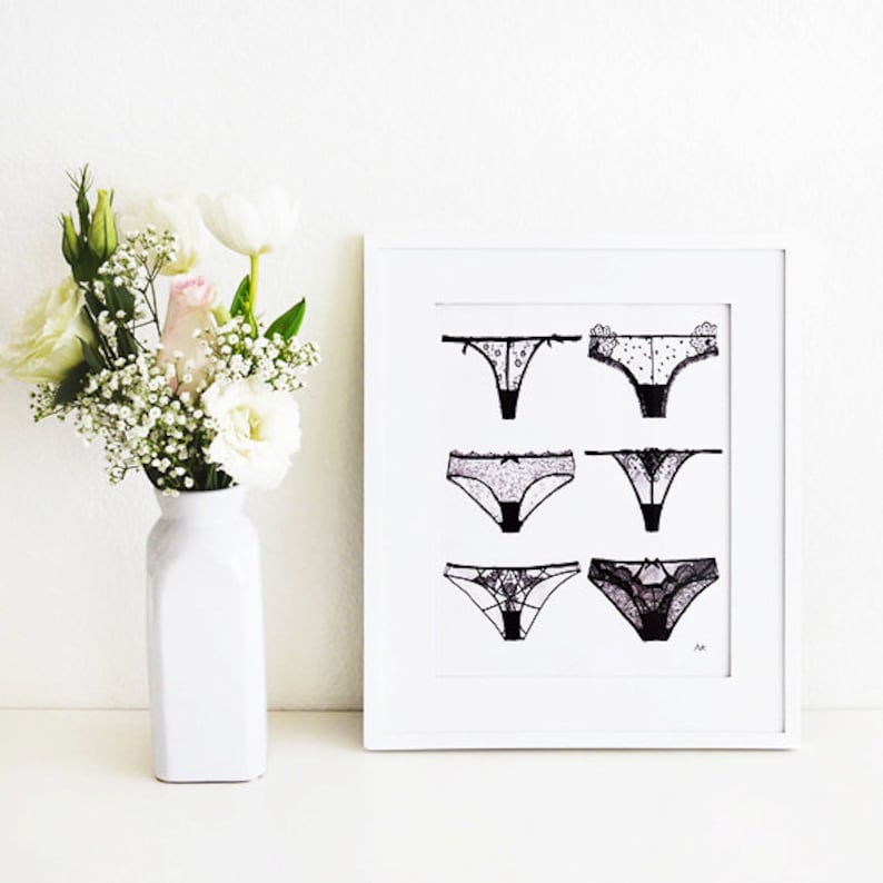 Panty Print/ Lingerie Art/ Bathroom Wall Decor/ Lingerie Wall Art/Black and White/Bedroom Wall Art/ Bra and Panty Print/ Set of 2 Prints image 5