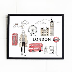 London Print / London Wall Art/ Fashion Illustration/ Travel Poster/ London Gift/ Fashion Wall Art/ Illustration Print/ Bedroom Wall Decor