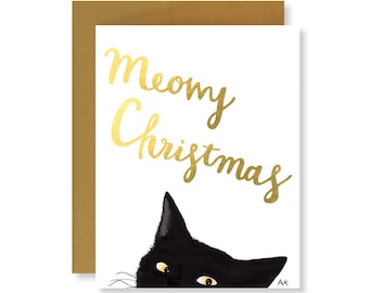 Black Cat Christmas Card/ Meow Christmas Card/ Cat Lover Gift/ Cat Holiday Card/ Funny Cat Card/ Xmas Card for Cat Lover/ Funny Holiday Card