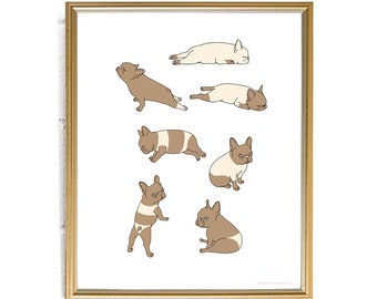 Français Bulldog Art Print/ Frenchie Wall Art/ Décoration murale de chambre / Impressions de pépinière / Cadeau Français Bulldog / Affiche de chien drôle / Illustration de mode