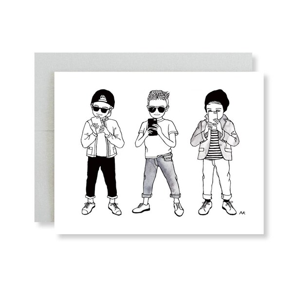 Boy Birthday Card/ Boy Mom Card/ Funny Cards for Boy/ Cool Kids Gifts/ 3 Boys Fashion Illustration/ Boy Illustration/ Stylish Kids Cards