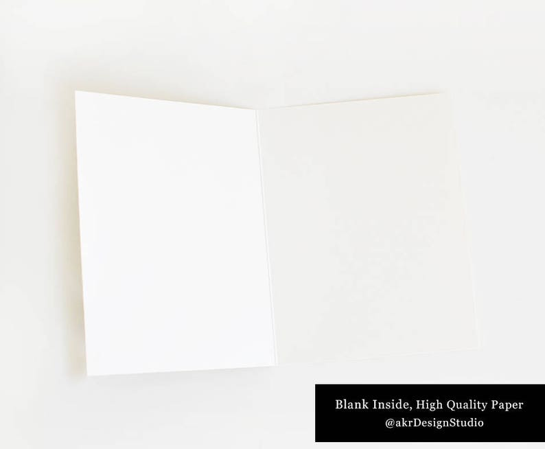 May include: Blank white card with a blank inside. The card is made of high quality paper. The text on the card reads "Blank Inside, High Quality Paper @akrDesignStudio".