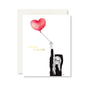 Love is in the Air Card / Mothers Day Card / Cute Love Card / Fashion Illustratie Verjaardagskaart / Red Balloon Art / Love Card voor hem/Kawaii