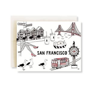 Cartão de São Francisco/Ilustração de moda/Impressão de São Francisco/Ponte Golden Gate/Arte SF/Cartão da Bay Area/Cartão de aniversário Melhor amigo/Viagem