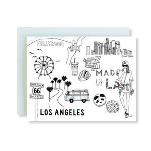 Cartão de Los Angeles/Ilustração de Los Angeles/Ilustração de moda/Cartão de aniversário de LA/Arte da cidade/Presente de Los Angeles/Cartão de agradecimento de Los Angeles