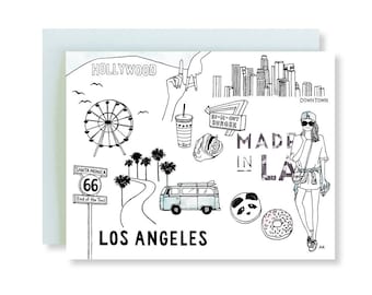 Los Angeles Card/ Los Angeles Illustration/ Fashion Illustration/ LA Birthday Card/ City Art/ Los Angeles Gift/ Los Angeles Thank You Card