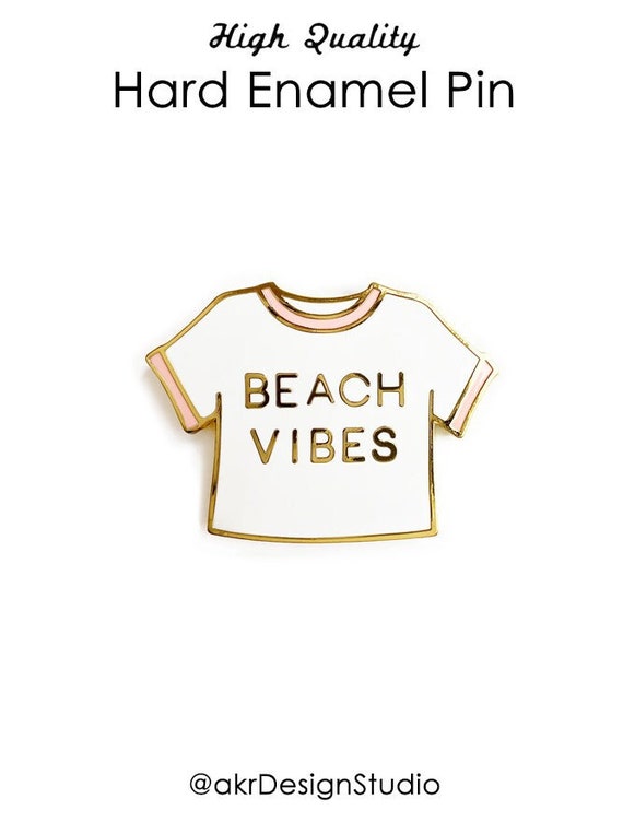 Beach Vibes Enamel Pin/ Beach Tee Lapel Pin/ Cute T-shirt Pin/ Beach Lover Gift/ Beach Party Invitation/ Beach Gifts for Women/ Kawaii Pin