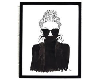 Black Turtleneck Fashion Wall Art / Fashion Illustration/ Closet Wall Art/Fashion Sketch/Bedroom Wall Decor / Best Friend Gift / Monochrome