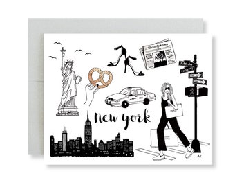 Carte de New York / Art de la ville de New York / Illustration de mode / Carte d'anniversaire de NYC / Illustration de New York / Carte de mode de NY / Cadeau de New York / Cadeau de NYC