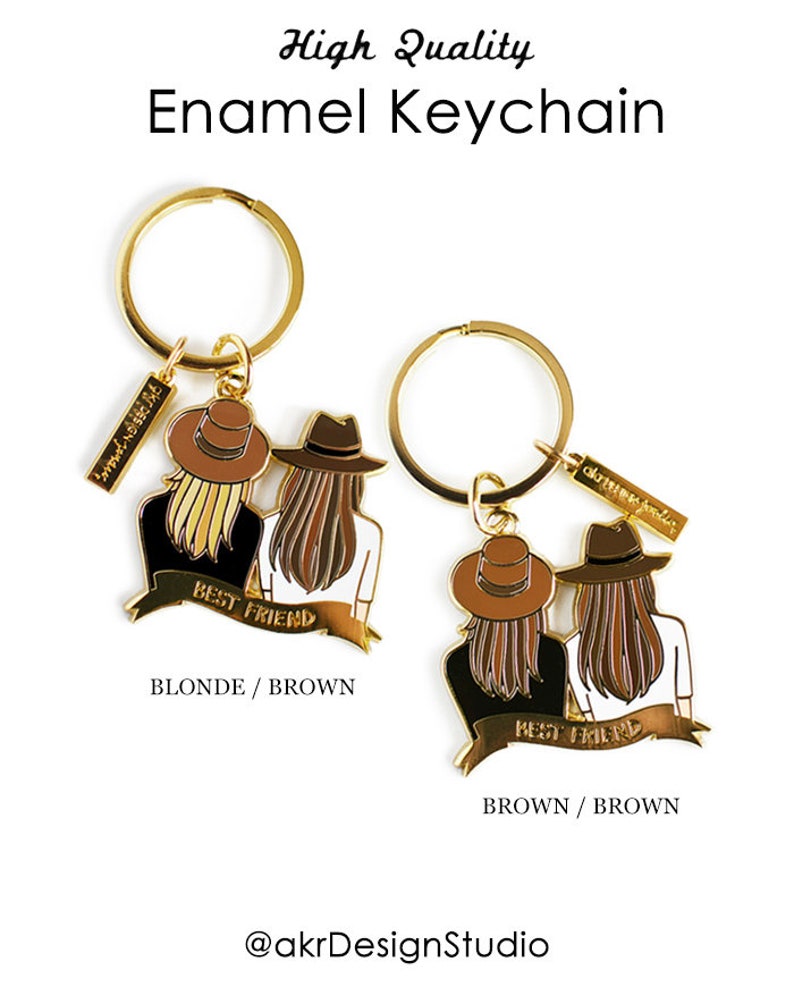Best Friend Gift / Best Friend Keychain Blonde & Brown / Enamel Keychain / Gift for Best Friend / Friendship Keychain / Best Friend Forever image 3