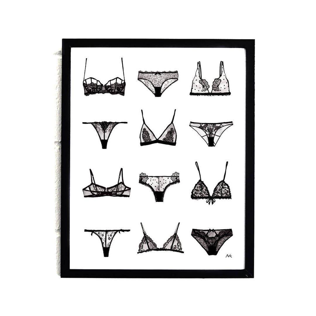 Lingerie Wall Art/ Laundry Room Decor/ Bedroom Wall Decor / Black and