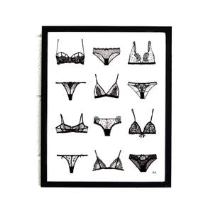 Lingerie Wall Art/ Laundry Room Decor/ Bedroom Wall Decor / Black and White Prints / Feminine Wall Art/ Bra Print/ Minimalist Art/ 11x14
