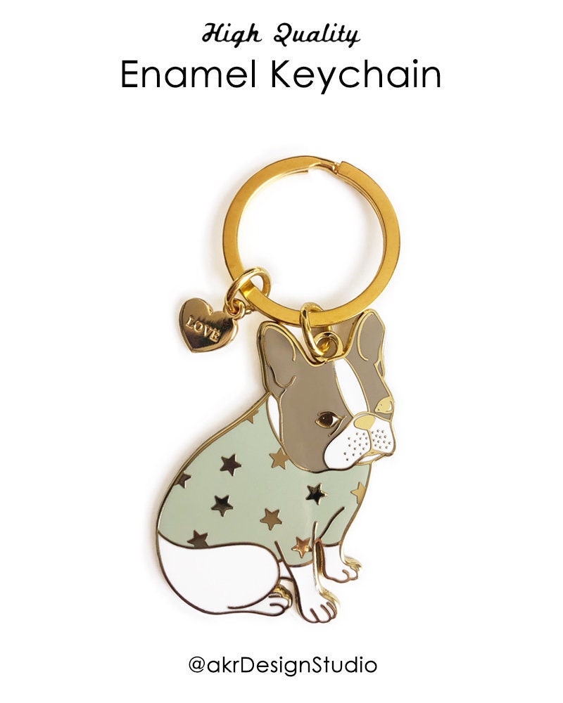 French Bulldog Keychain Bag Charm In Reverse M0n0 Print for Sale