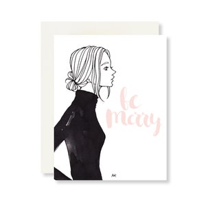 Vrolijke kerstkaart/mode kerstkaarten/chique kerstkaart/mode illustratie/leuke kerstkaart/mode meisje kerstkaart