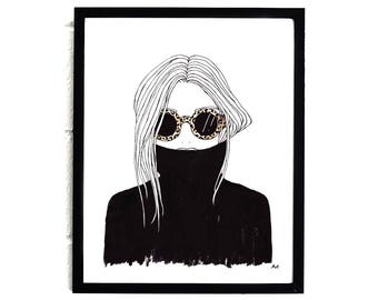 Leopard Shades Fashion Illustration/ Fashion Wall Art/ Fashion Wall Decor/ Fashion Girl Art Print/ Minimalist Print/ Bedroom Wall Art/Poster