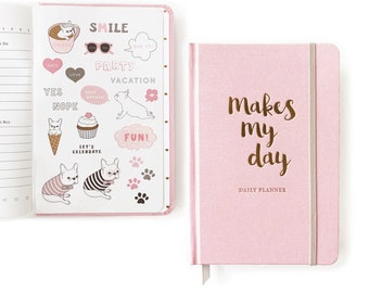 Daily Planner/ French Bulldog/ Planner Sticker/Fabric Cover Planner/French Bulldog Gift/Dog Stickers/Pink Daily Planner Undated/Daily Agenda