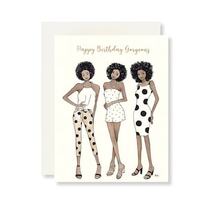 Tarjeta de cumpleaños de niña negra / Tarjetas de cumpleaños afroamericanas / Ilustración de moda de niñas afro / Tarjeta de niña afro / Tarjeta de cumpleaños para mujer negra
